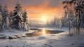 Winter Wonderland: A Photorealistic Digital Painting Of Shawinigan\'s Snowy Lake
