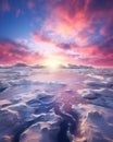 Winter wonderland pink colors magical sky snow sunrise Generative AI