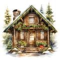 Winter Wonderland Retreat Cozy Log Cabin in Watercolor Splendor