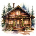 Winter Wonderland Retreat Cozy Log Cabin in Watercolor Splendor