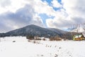 Winter wonderland scene, mountain winter landscape, Beskid Wyspowy Poland