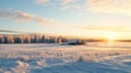 Winter Wonderland: A Serene 8k Resolution Scene Of A Snowy Farm At Sunset