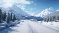 Winter Wonderland: Serene Road through Snowy Mountains - Generative AI