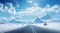 Winter Wonderland: Serene Road through Snowy Mountains - Generative AI