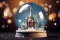 Winter Wonderland Snow Globe with a Snowy Landscape and Enchanting Castle, AI