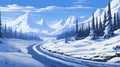 Winter Wonderland: Snowy Mountain Road in Enchanted Forest