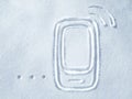 Winter wont stop wifi. a smartphone drawn in the snow.