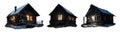 winter wood cabin at night. collection of various wood cottages. isolated transparent PNG. Log Cabin, Timber Cabin Royalty Free Stock Photo