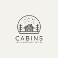 Winter wooden cabin minimalist line art badge logo