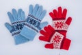Winter wool gloves lie on the snow outside Royalty Free Stock Photo