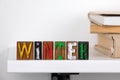 Winter word from colored wooden letters