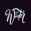 Winter word handwritten calligraphy white color text.