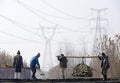 In winter the workers earn their hard money in the pond. Royalty Free Stock Photo