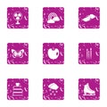 Winter year icons set, grunge style