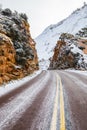 Winter road in Zion National Park, United States of America Royalty Free Stock Photo