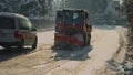 Winterdienst. City service cleaning snow in Germany, Munich. Snow removal vehicle shovels snow at high speed from