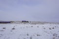 Wintering. Winter `kishlak`. Winter wintering. Distant pasture. View in winter. White background.