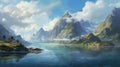 Impressionistic Oil Illustration Of Majestic Fjord Landscape