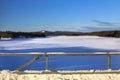 Winterly view from a bridge crossing Vindel river in northern Sweden