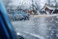 Winters blend car window reveals freezing rain snow transformation outside