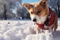 Winters enchantment transformed park as puppy devours fresh snow