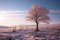 Winters scenic splendor features a solitary, graceful tree in solitude