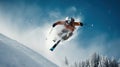 Winterscape Aerials, Unforgettable Moments of Skiing\'s Jumping Skiers in Action. Generative AI