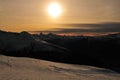 Wintersport Swiss Alps: Mountain-Panorama from Jakobshorn at sun