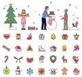 Wintertime Activities of People and Set of Icons Royalty Free Stock Photo