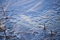 Wintertime textures in lake. Water overlaps with thin layer of ice.