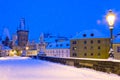 Wintertime Charles bridge, Prague, Czech republic