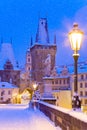 Wintertime Charles bridge, Prague, Czech republic