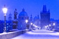 Wintertime Charles bridge, Prague, Czech republic