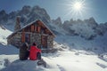 Wintertime holiday in the high mountain with sunshine Royalty Free Stock Photo