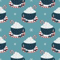 Wintertime holidays cocoa cup seamless pattern