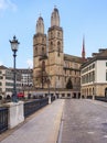 Wintertime view along Munsterbrucke bridge in Zurich Royalty Free Stock Photo