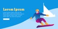 Abstract man skating on a snowboard on a blue background. Parallel Giant Slalom