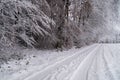 a wintery landscape of Bavarian countryside with trees covered with snow and rime ice around Christmas time (Germany) Royalty Free Stock Photo