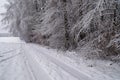 a wintery landscape of Bavarian countryside with trees covered with snow and rime ice around Christmas time (Germany) Royalty Free Stock Photo