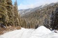 Wintery snowy path with trees in Stubai Alps mountains Royalty Free Stock Photo