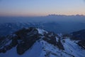 Wintery sunset scene in the Swiss Alps Royalty Free Stock Photo