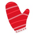 Wintery warm knitted mitten with folk ornament. Royalty Free Stock Photo