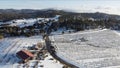 Wintery white flight over farms near Julian California.