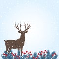 Wintry Background with Fir Twigs and Deer white background Royalty Free Stock Photo