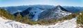 wintry footpath to Herzogstand mountain, view to snowy bavarian alps and Walchensee Royalty Free Stock Photo