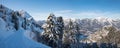 Wintry hiking route Kreuzeck, tourist resort Garmisch in winter