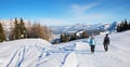 Wintry hiking tour at hartkaiser mountain, tirolean landscape Wilder Kaiser