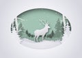Wintry Paper Art Xmas Greeting with Deer in Forest