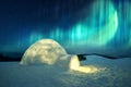 Wintry scene with glowing polar lights and snowy igloo Royalty Free Stock Photo