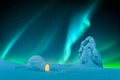 Wintry scene with glowing polar lights and snowy igloo Royalty Free Stock Photo